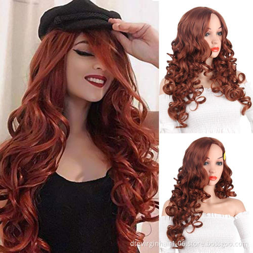 2021 New Design Copper Red Cosplay High Temperature Fiber Silky Ladies Synthetic Wig Heat Resistant Synthetic Hair Wigs